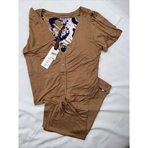 Hale Bob Sleepwear Pj Set Womens XSTaupe Soft Drawstring Lightweight 2 Piece New